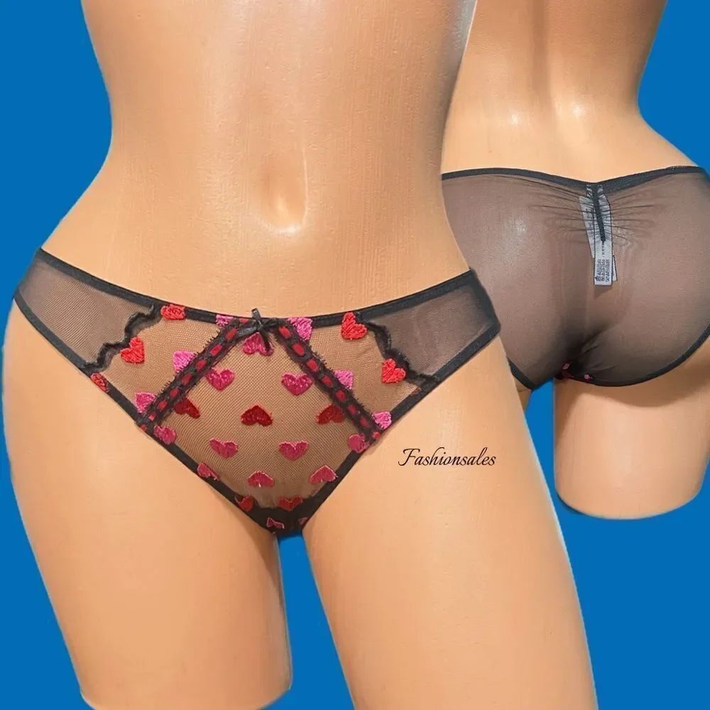 Victorias Secret Dream Angels Heart Embroidery Cheekini panty black hearts M